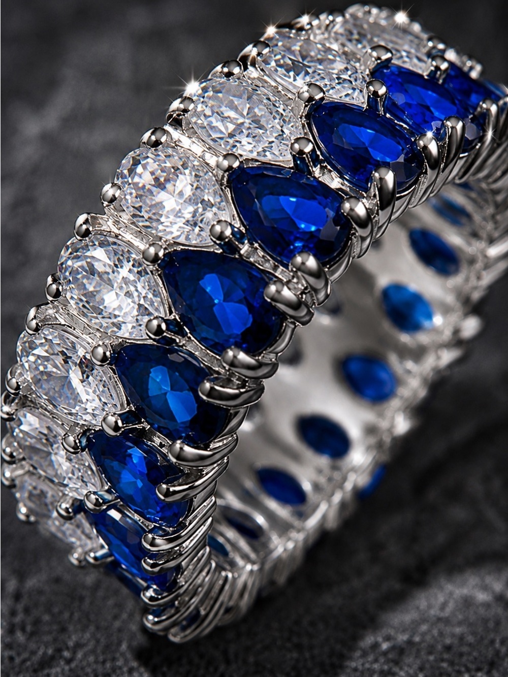 Silver color Ring with Blue and Clear Stones - Women Jewelry - Picture 5 of 8